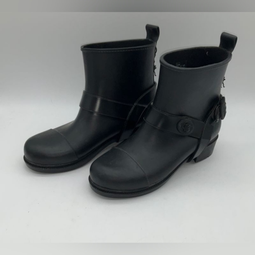 Coach Tristee Black Rubber Ankle Moto Booties with Chunky Sole Rain Boots 7B - Picture 4 of 7